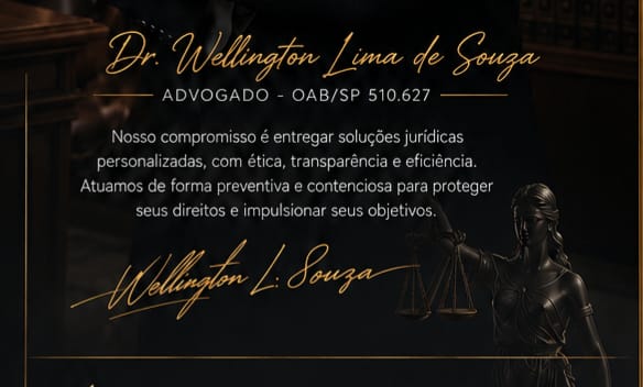 Dr. Wellington Lima de Souza — Advogado — OAB/SP 510.627, assinatura e símbolo da Justiça